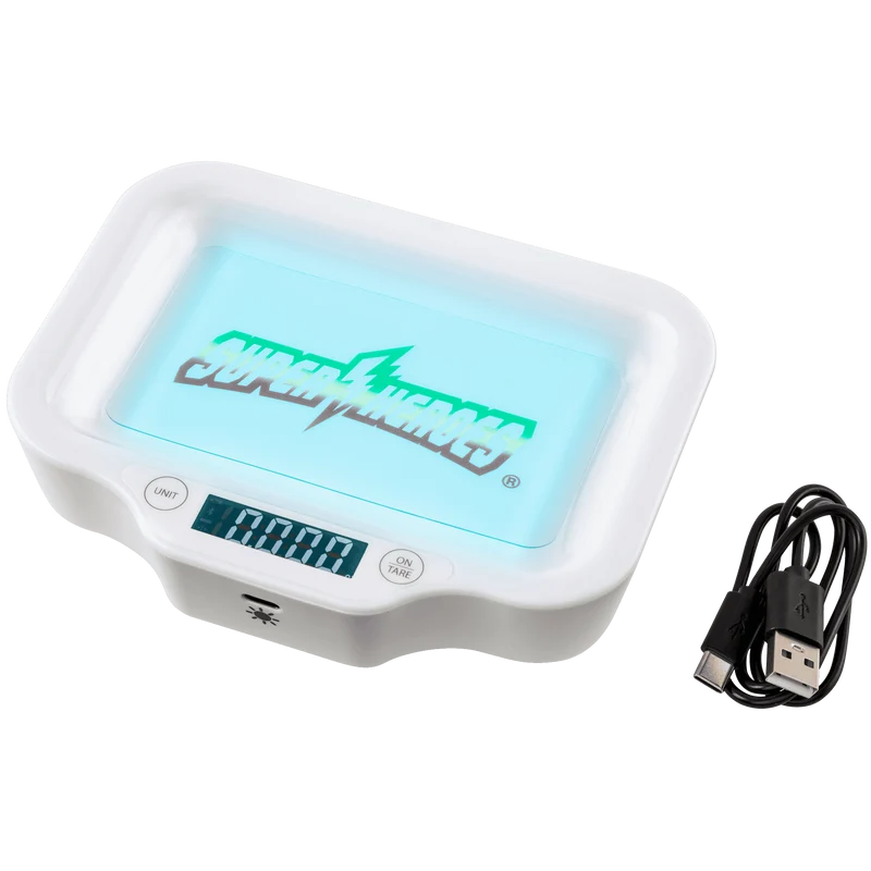Super Hereos Rolling Tray mit LED und Taschenwaage 0,02 -200 Gramm