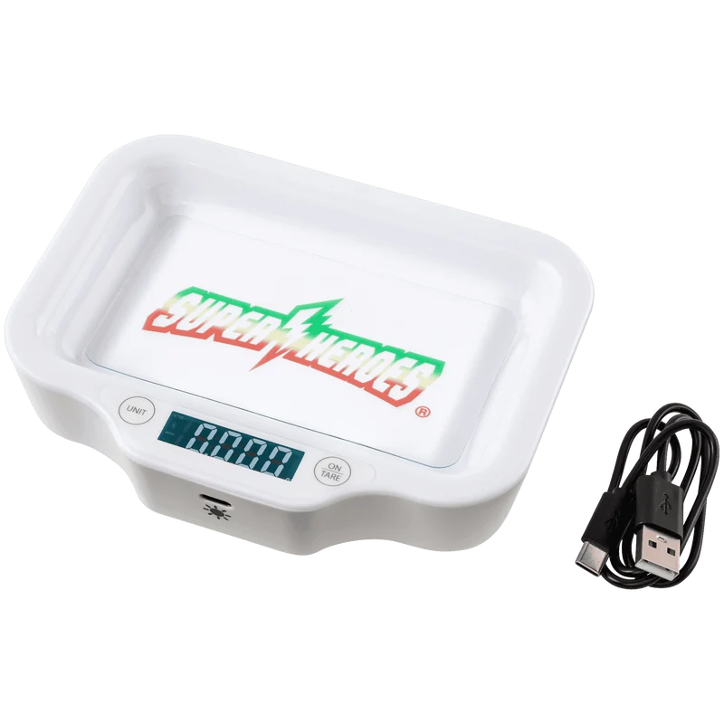 Super Hereos Rolling Tray mit LED und Taschenwaage 0,02 -200 Gramm