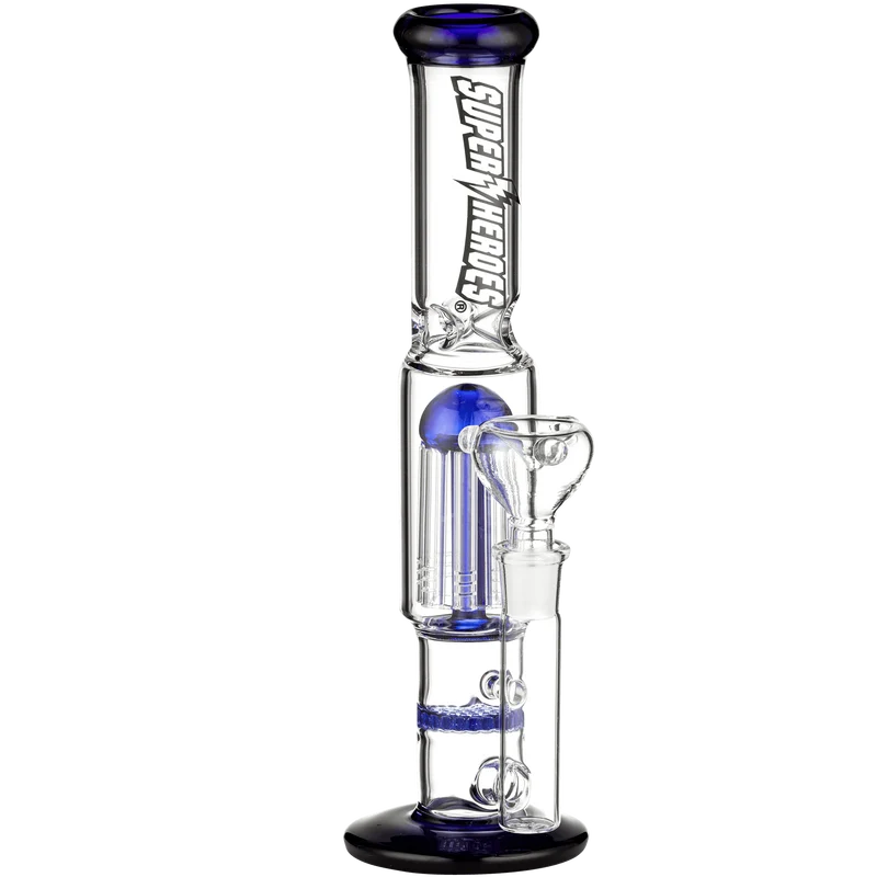 Super Heroes Glasbong Ice, Perkolator, transparent, blau, 30cm, Ø 30mm