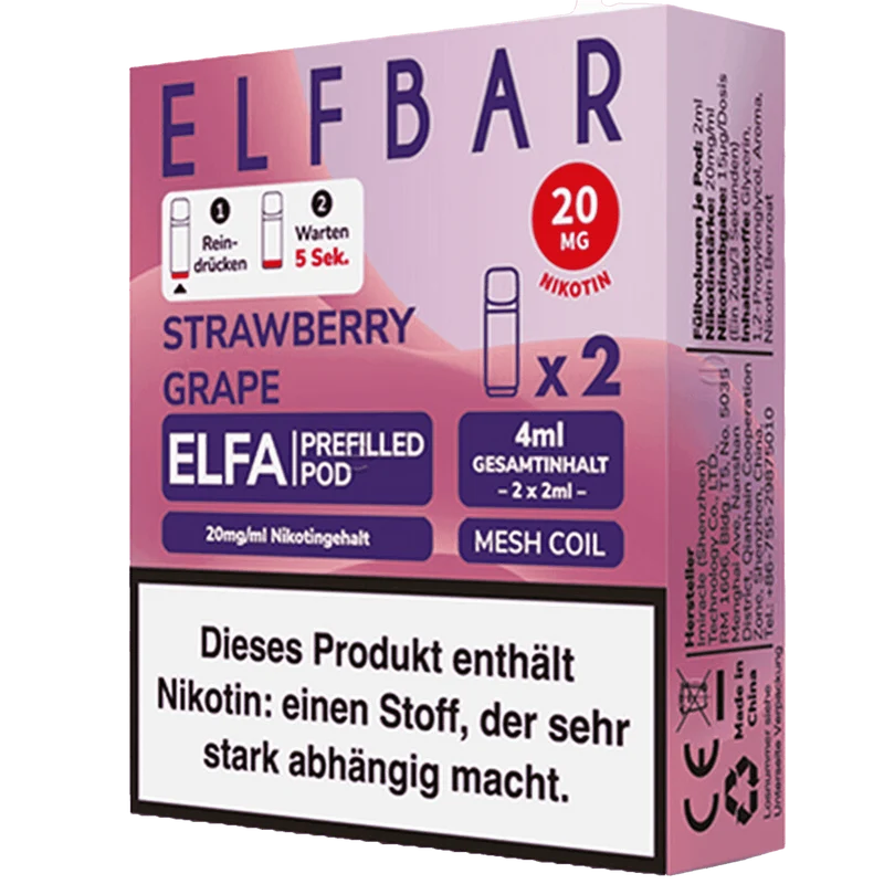 2x ELFBAR ELFA CP Prefilled Pod Strawberry Grape 20mg/ml ca. 600 Züge/Pod