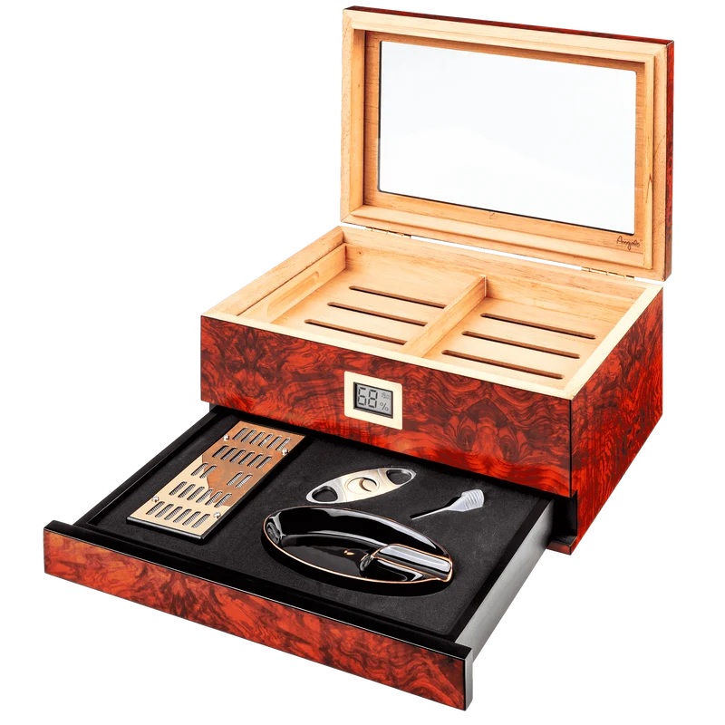 Angelo Humidor rotbraun, mit Cutter und Aschenbecher