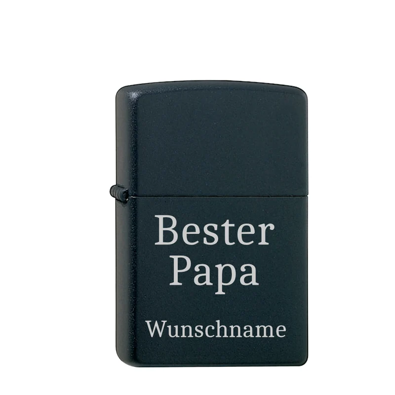 Bester Papa + Wunschname Black Matte mit Chrome-Kern Original Zippo graviert