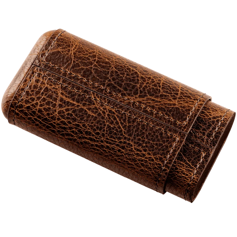 Angelo Zigarrenetui 3er, Ring 50, cognacfarben Leder antik, innen Zedernholz