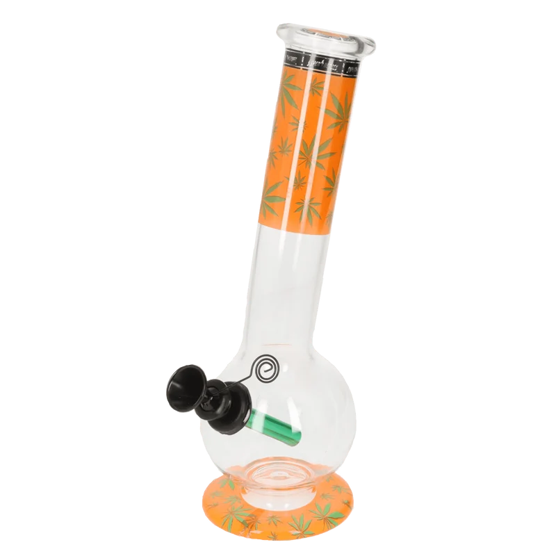 Super Heroes Glasbong Kugel, Transparent/Orange mit Hanfblatt, H. 30 cm Ø4cm