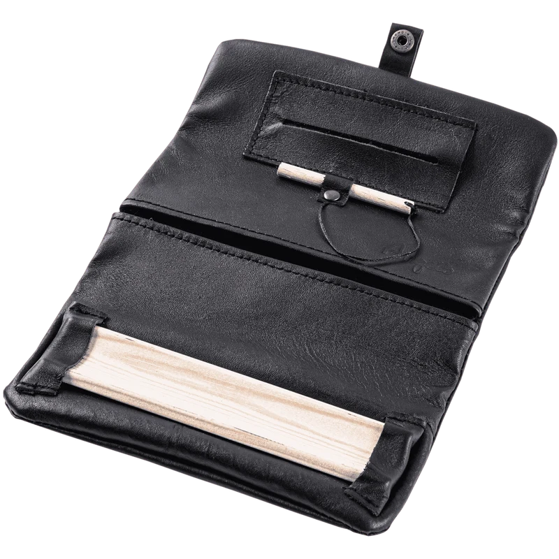 Angelo Feinschnittbeutel Leder schwarz +Rolltray +Stopfhilfe