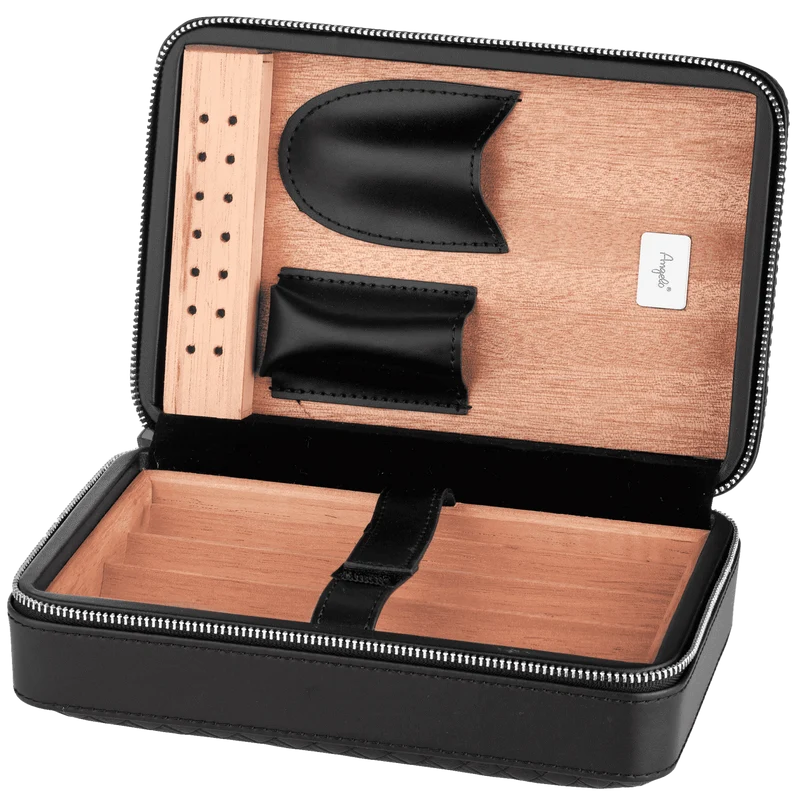 Angelo Reisehumidor Leder schwarz für 4 Zigarren
