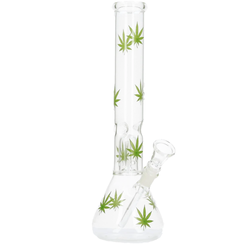 Glasbong Ice+Percolator konisch transparent Hanfblatt grün, 30,5cm