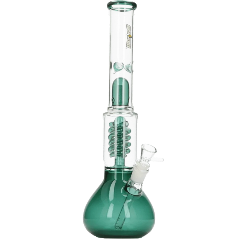 Super Heroes Glasbong Ice+Percolator Kugel transp/grau, H.39,5cm, Ø4,2cm, Glaschillum 14er Schliff