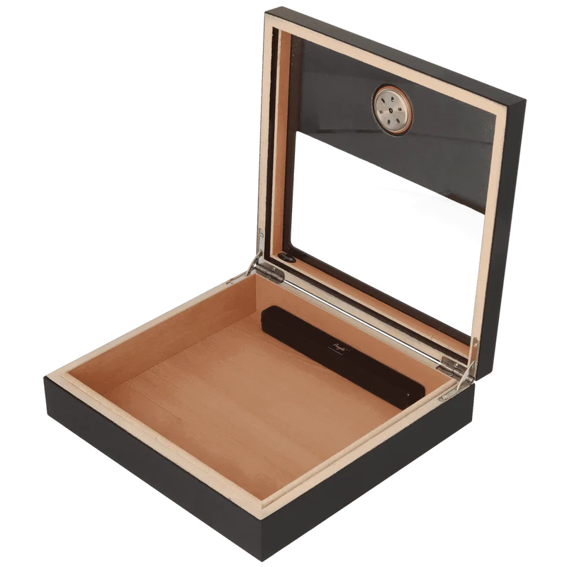 Angelo Humidor schwarz matt mit Fenster - 22,8 x 21,8 x 5,8 cm