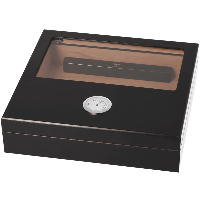 Angelo Humidor schwarz matt mit Fenster - 22,8 x 21,8 x 5,8 cm