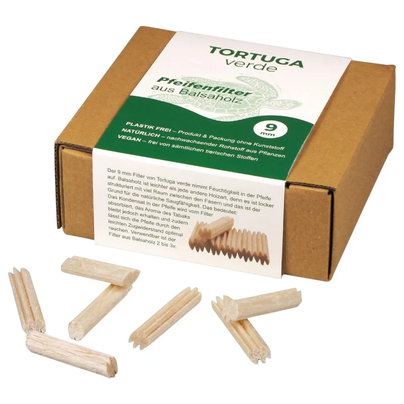 Tortuga Verde 9 mm Balsa Filter til Pibe - 110 stk