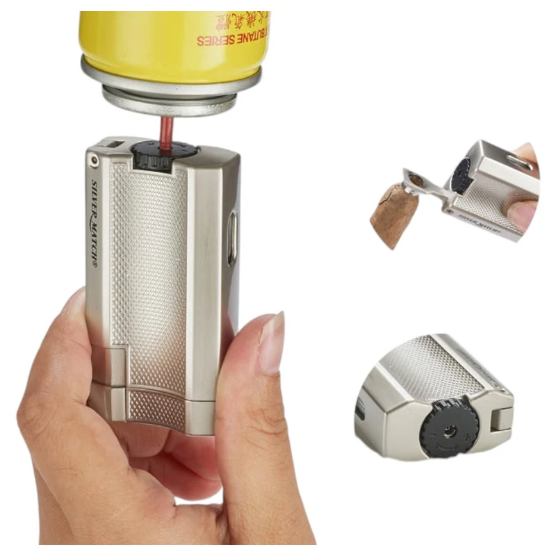 Cigar Lighter - Silver Match London - Double Torch & Puncher