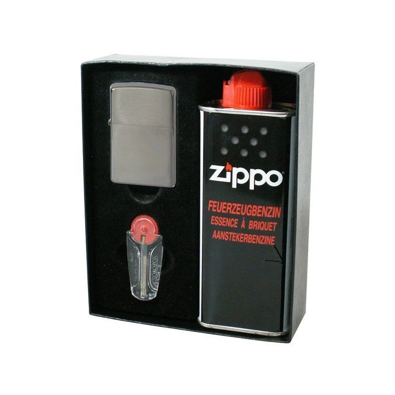 Zippo Feuerzeug Set Chrom gebürstet