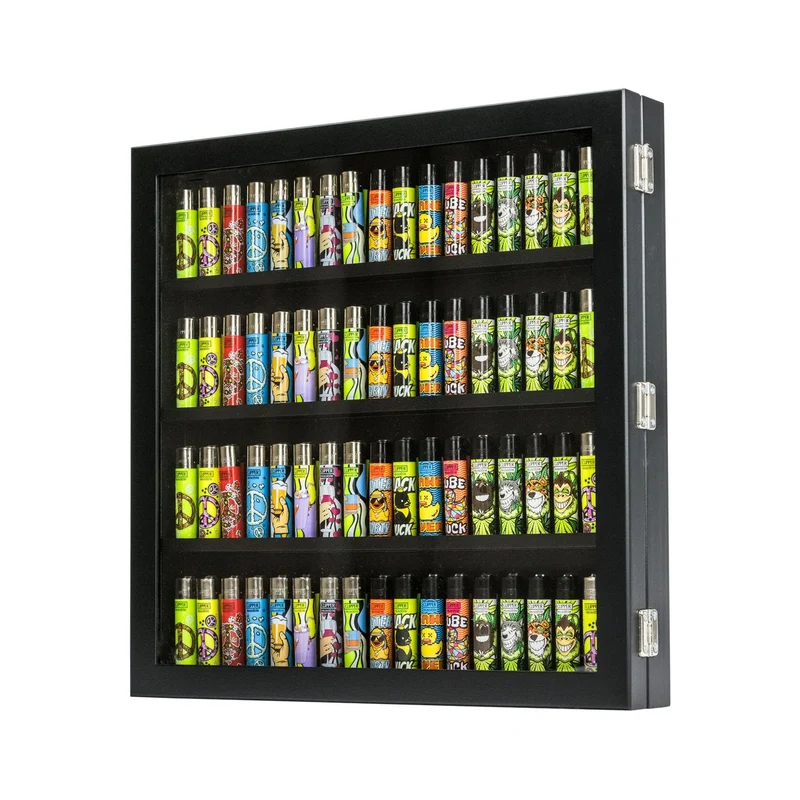 Clipper Vitrine für 72 Feuerzeuge – Schwarz (42 × 42 cm)