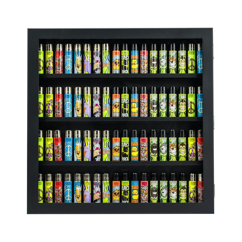 Clipper Vitrine für 72 Feuerzeuge – Schwarz (42 × 42 cm)