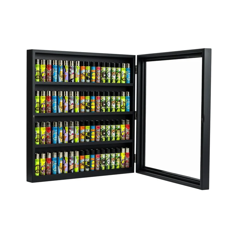 Clipper Vitrine für 72 Feuerzeuge – Schwarz (42 × 42 cm)