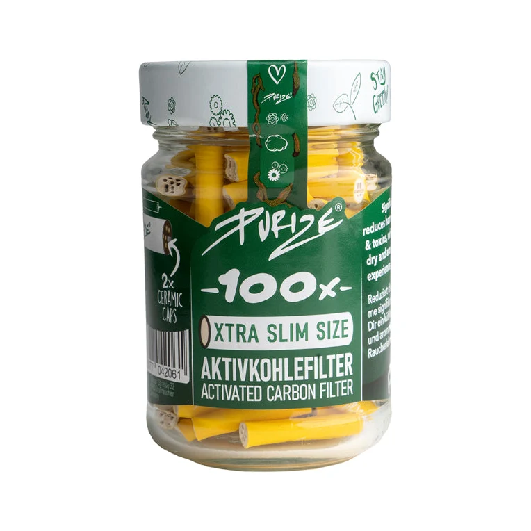 Purize Aktivkohlefilter Xtra Slim 6 mm im Glas – Yellow (100 Stk.)