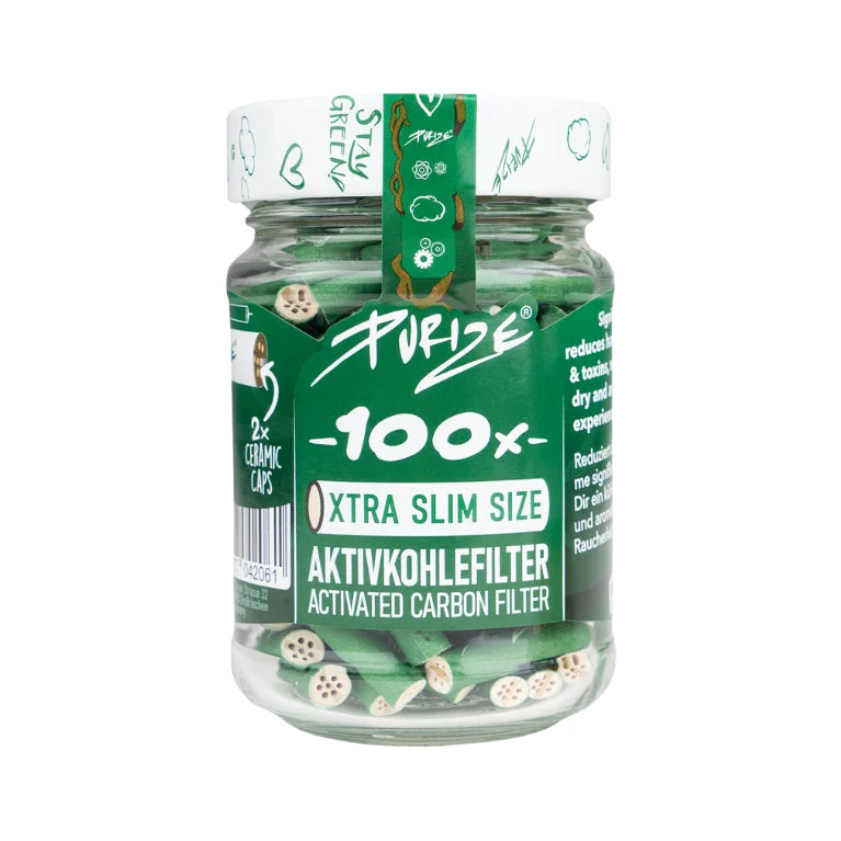 Purize Aktivkohlefilter Xtra Slim 6 mm im Glas – Green (100 Stk.)