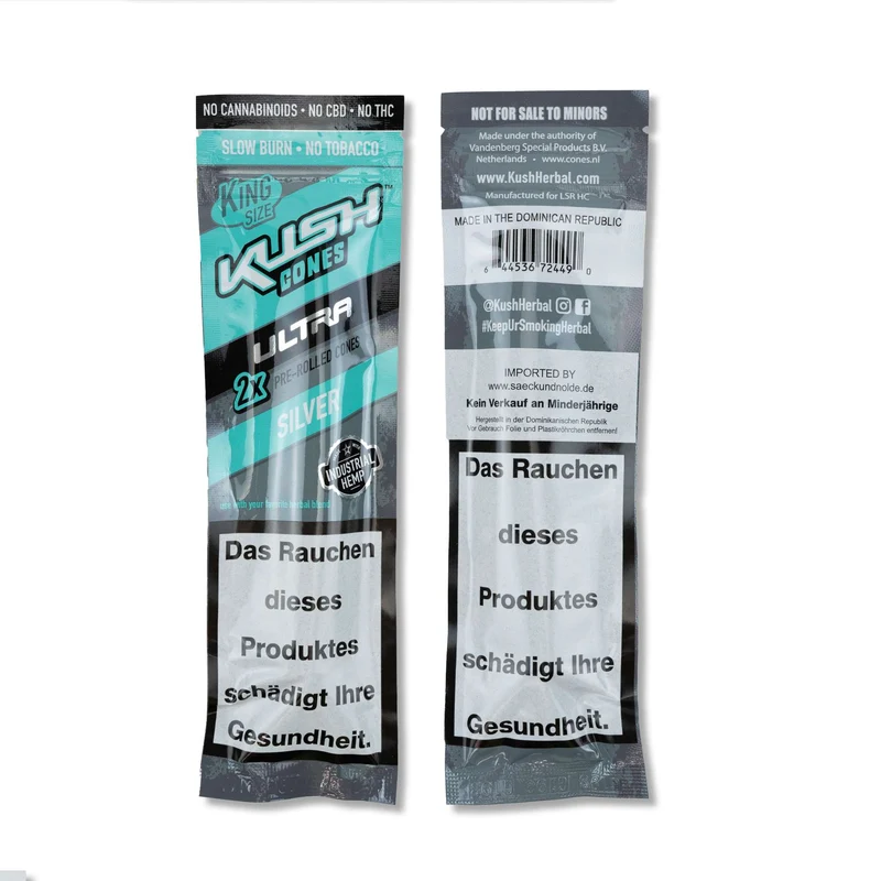 KUSH Ultra Herbal Cones silver, Zero, Inhalt: 2 Stück