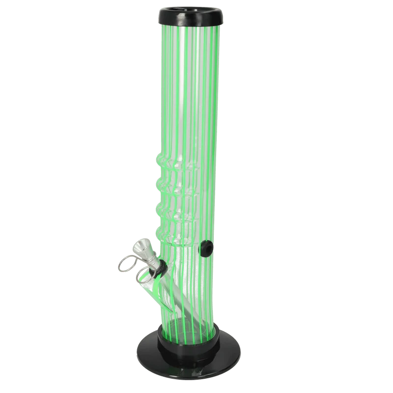 Bong Boss Acrylbong transparent/Steifen grün , H.32cm, Ø5cm, Metallchillum