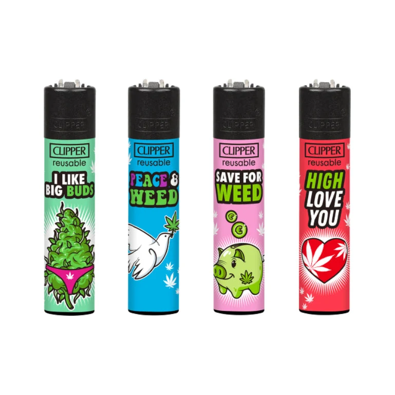 Clipper Feuerzeug «Weed Slogan 11A» – 4er-Pack