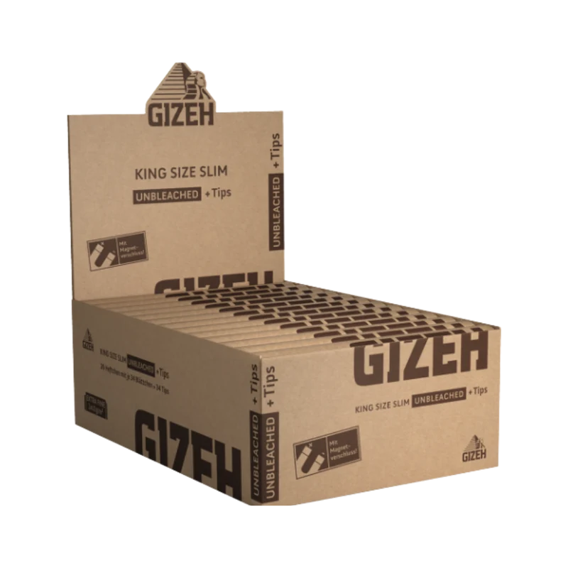 GIZEH Unbleached - King Size Slim + Tips - 26 Heftchen - je 34 Blatt + 34 Tips