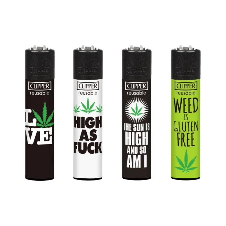 Clipper Feuerzeug «Weed Slogan 15D» – 4er-Pack