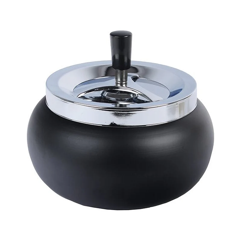 Drehaschenbecher Bauchig Schwarz Matt 17 cm