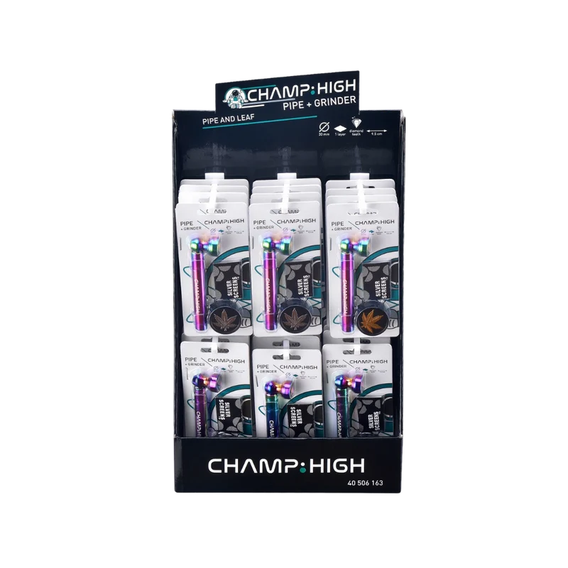 CHAMP - Handpfeife 9,5 cm mit Grinder set - 1-lagig - 30mm - Metalschraube