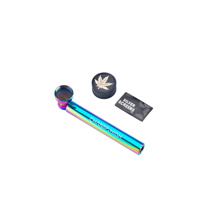 CHAMP - Handpfeife 9,5 cm mit Grinder set - 1-lagig - 30mm - Metalschraube