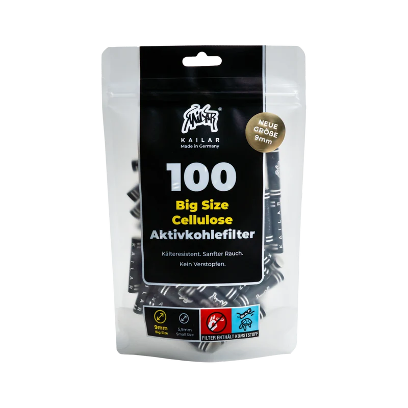 Kailar BIG Size Black – Aktivkohlefilter 9mm, 100 Stück