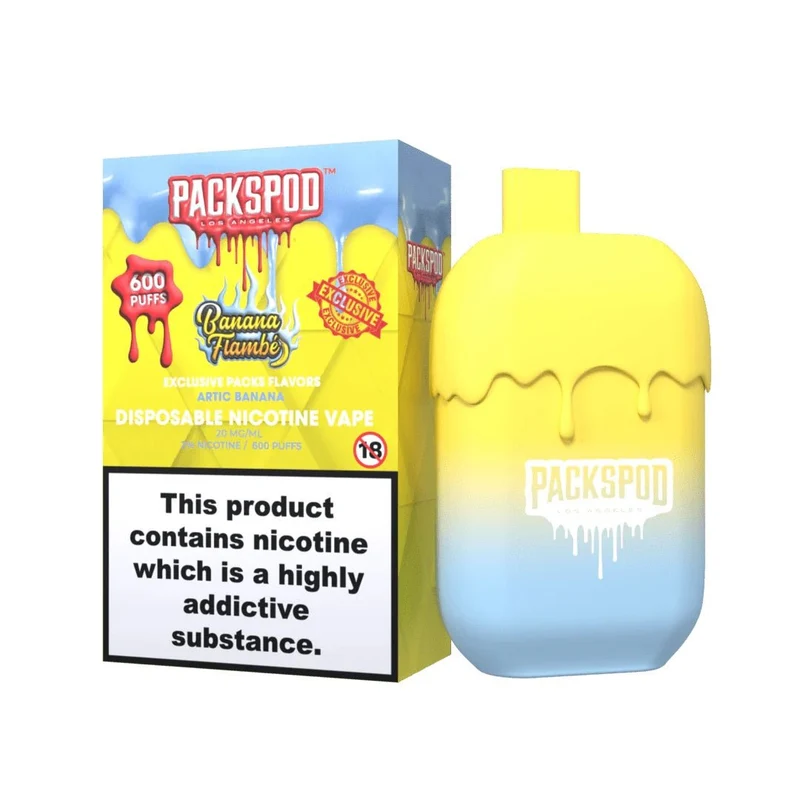 Packwoods PacksPod Banana Flambé – Einweg Vape 600 Züge, 20mg/ml