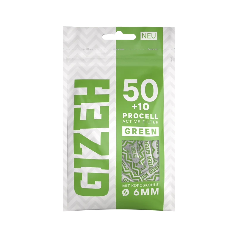 GIZEH ProCell Aktivkohlefilter 6mm Green – 50 Stück