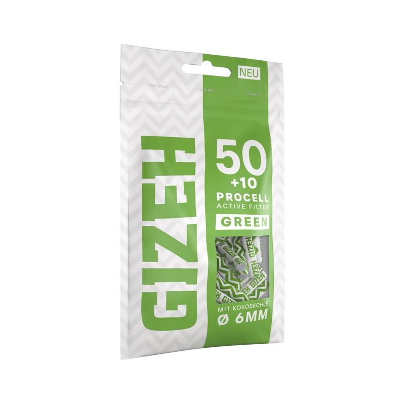 GIZEH ProCell Aktivkohlefilter 6mm Green – 50 Stück