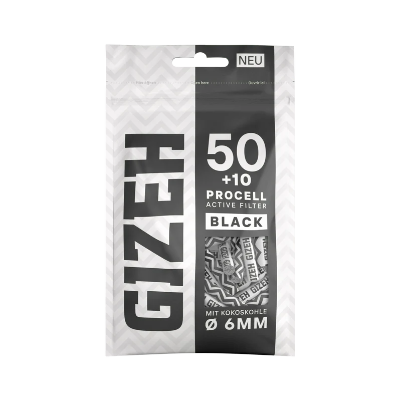 GIZEH ProCell Aktivkohlefilter 6 mm Black – 50 Stück