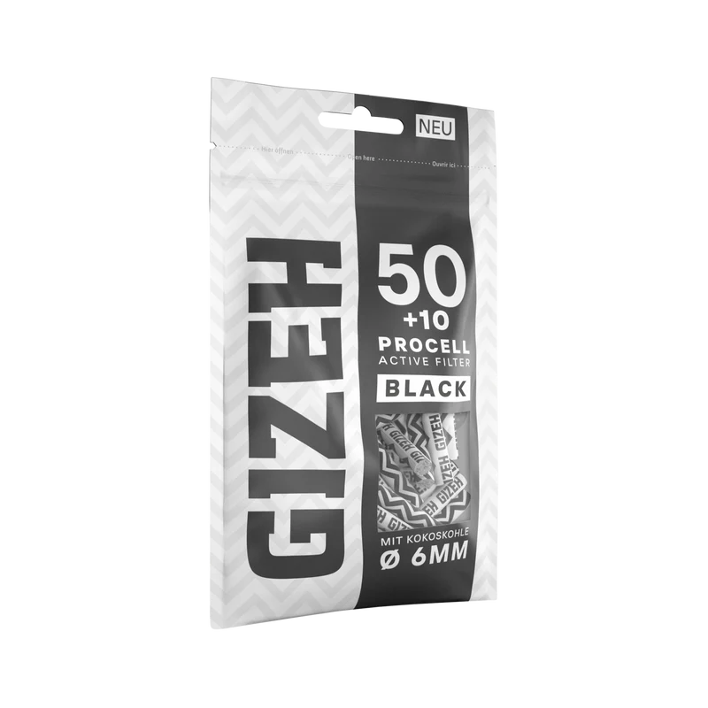 GIZEH ProCell Aktivkohlefilter 6 mm Black – 50 Stück