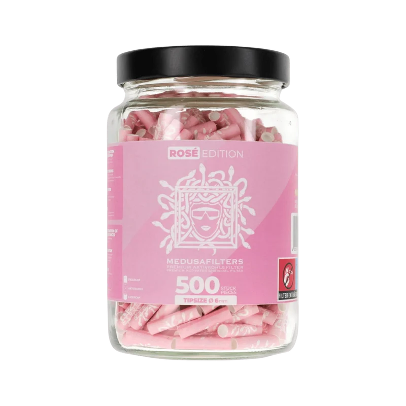 MedusaFilters Hybrid Aktivkohlefilter 6 mm ROSÉ – 500 Stück Glas