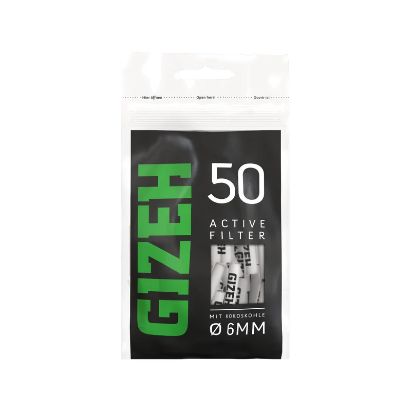 GIZEH Aktivkohlefilter 8 mm Black – Display, 5 Beutel à 50 Stück