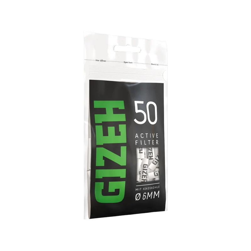 GIZEH Aktivkohlefilter 8 mm Black – Display, 5 Beutel à 50 Stück