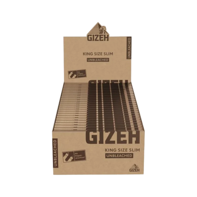 GIZEH King Size Slim Papers Unbleached – Display, 50 Hefte à 34 Blatt