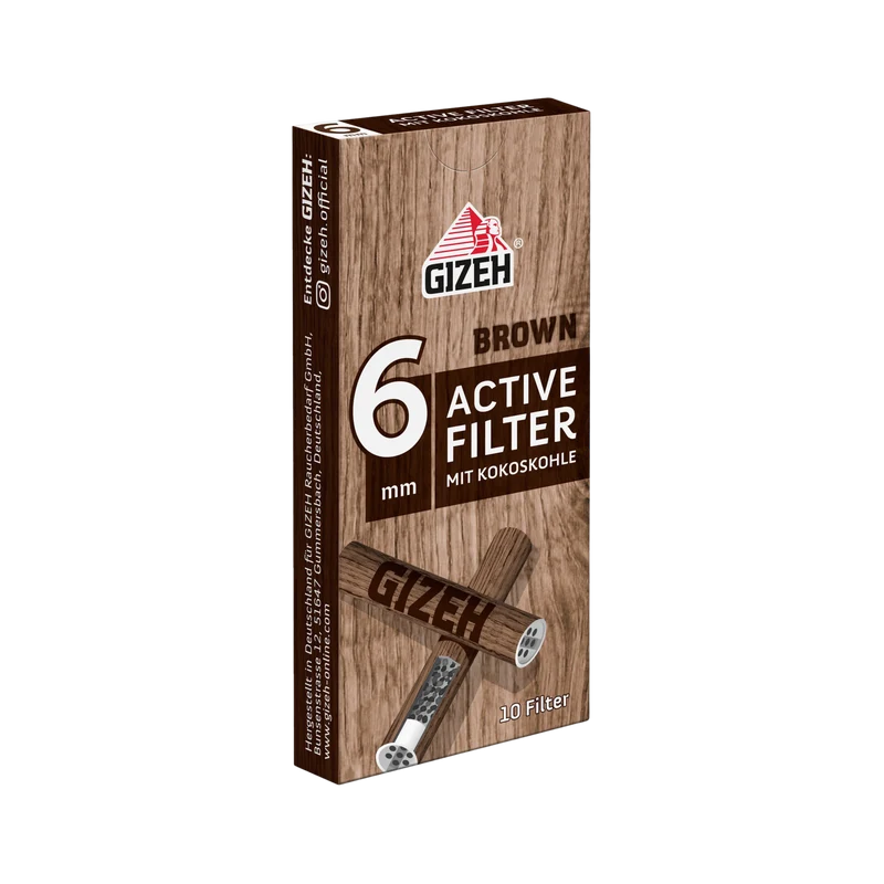 GIZEH Aktivkohlefilter 6mm Brown – Box à 10 Stück