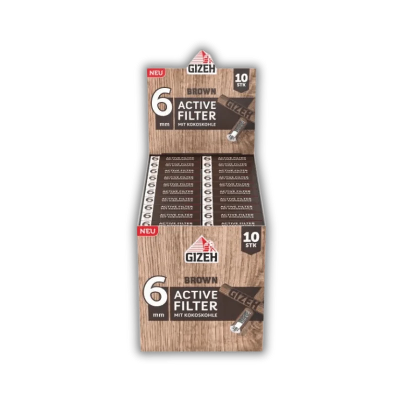 GIZEH Aktivkohlefilter 6mm Brown – Box à 10 Stück