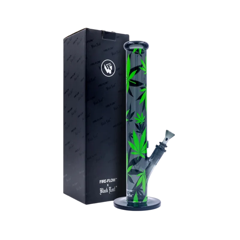 FireFlow & BlackLeaf Leaves Green – Glas Bong, 40 cm × 5.1 cm