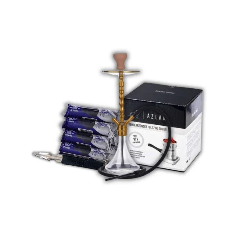 AL MALIK Zaida Shisha Bundle 580mm Perlmutt/Gold mit Kohleanzünder
