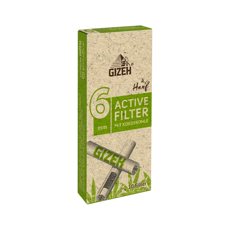 GIZEH 6 mm Hanf & Gras Aktivkohlefilter – 10 Stück Box