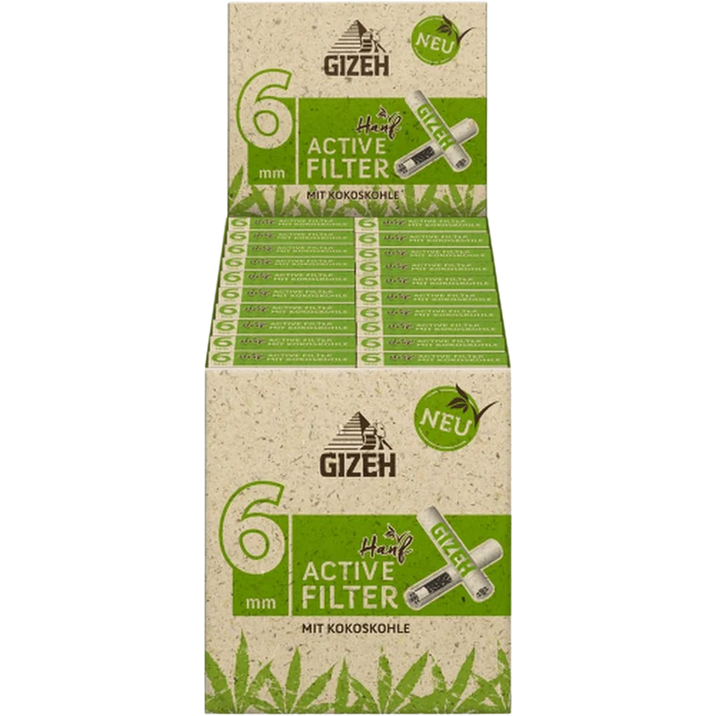 GIZEH 6 mm Hanf & Gras Aktivkohlefilter – 10 Stück Box