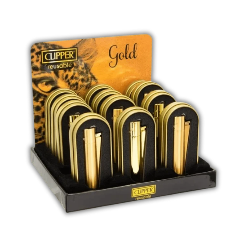 Clipper Metal Gold – Feuerzeug, Display 12 Stück