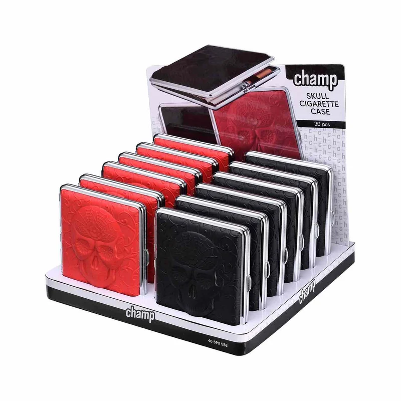 Champ Zigarettenetui 3D Totenkopf Schwarz/Rot – 20er, 12 Stück