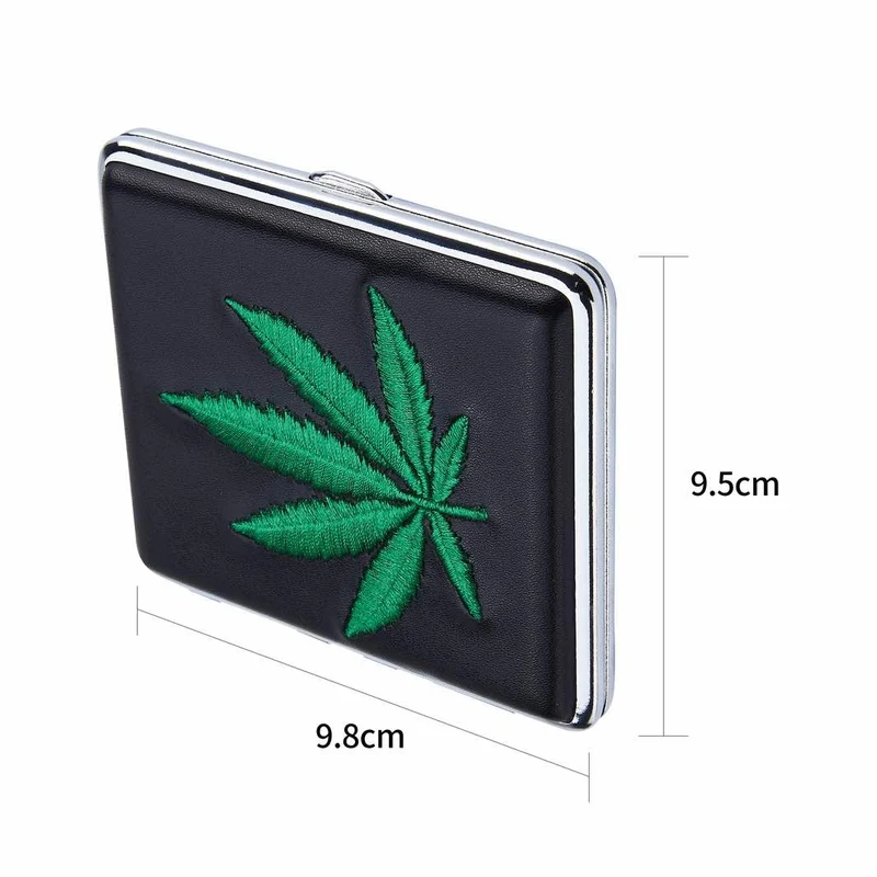 Champ Zigarettenetui Hemp Leaf gestickt – 20er, Display 12 Stück