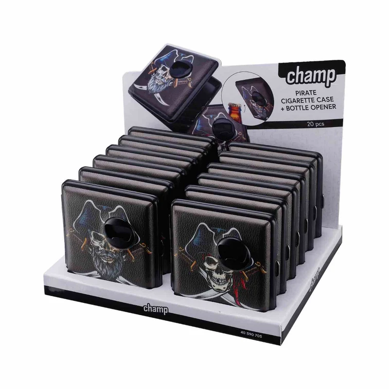 Champ Zigarettenetui Piraten Totenkopf – 20er, Display 12 Stück